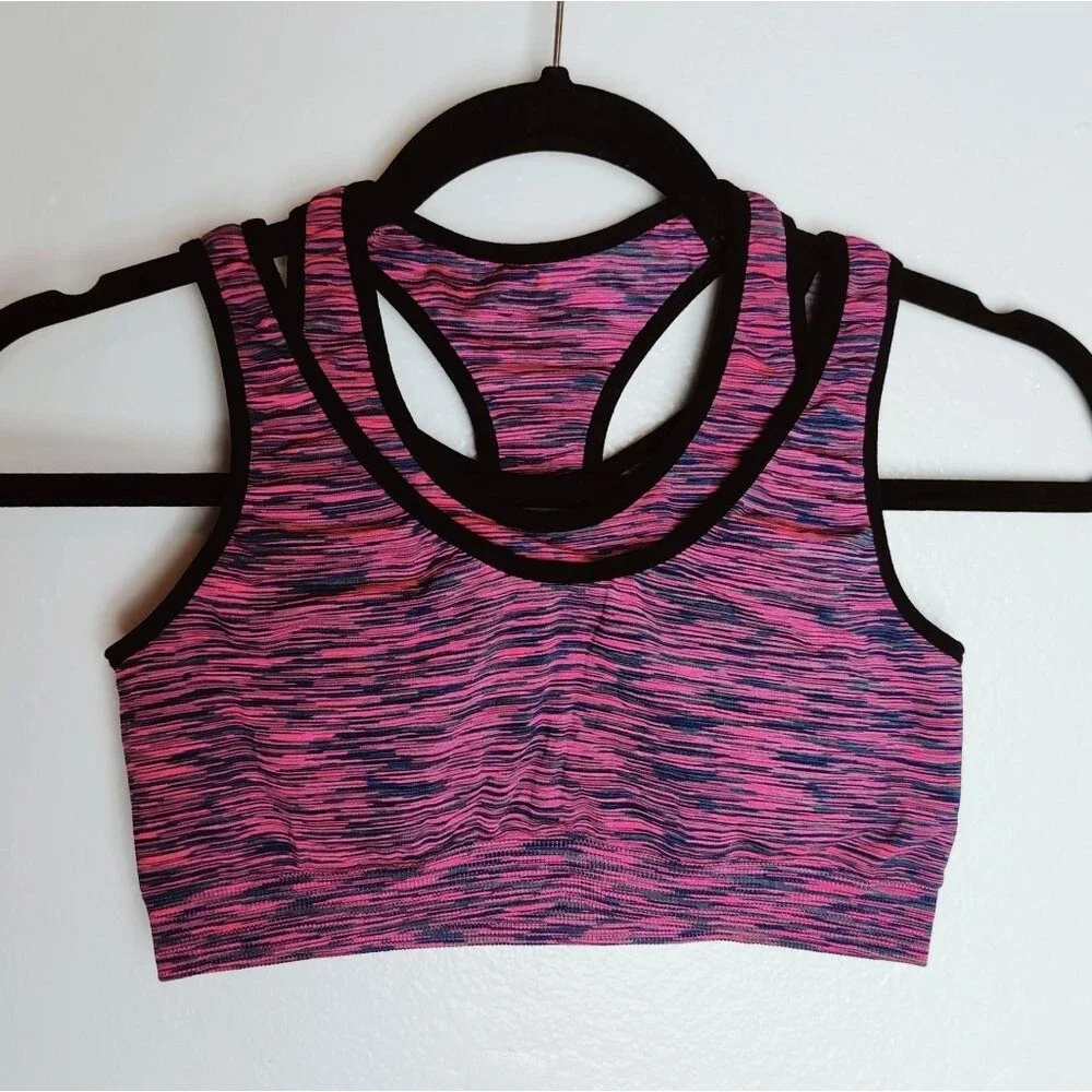 Women's Pink Seamless Double Intertwined Sports Bra, Size S